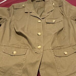Talbots Khaki Utility Jacket with Gold Buttons